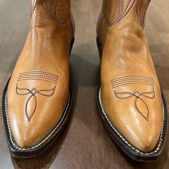 1977 Stewart Hand Made Leather Cowboy Boots Tan USA Men 8.5D Western Pointed Toe - Picture 11 of 11